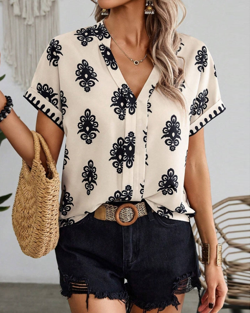 R&B | Kurzärmlige Elegante Bluse mit Druck