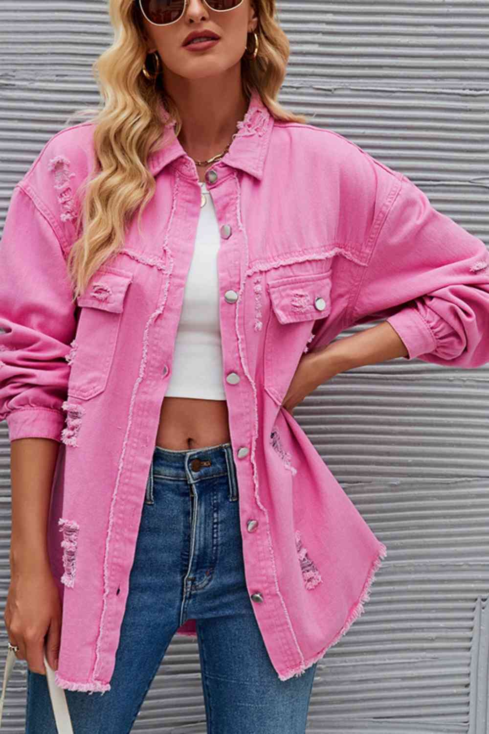 R&B | Zerrissene Rohsaum-Denimjacke