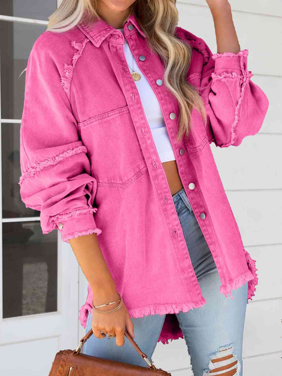 R&B | Button Down Raw Hem Denim Jacke