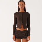 R&B | Einfarbige schmal geschnittene lange Strickjacke