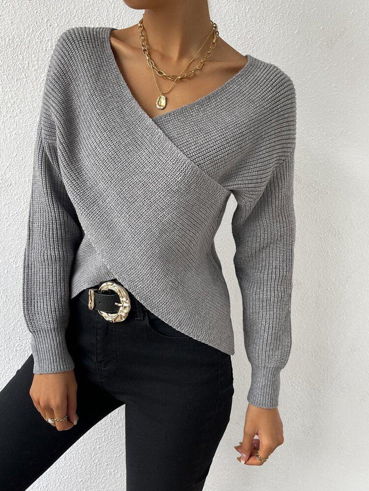 R&B | Strickbluse mit Umschlag V-ausschnitt Elegant und Einfach