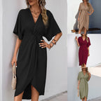 R&B | Einfarbiges unregelmäßiges Kleid mit Schulterärmeln