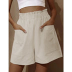 R&B | Shorts aus Baumwolle und Leinen mit hoher Taille für Damen