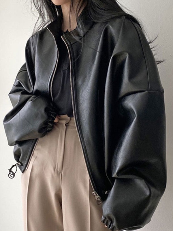 R&B | Schwarze Jacke mit Kordelzug und Kragen