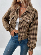 R&B | Kurze Jacke mit Hahnentritt-muster Knopfverschluss Schick und Klassischer Stil