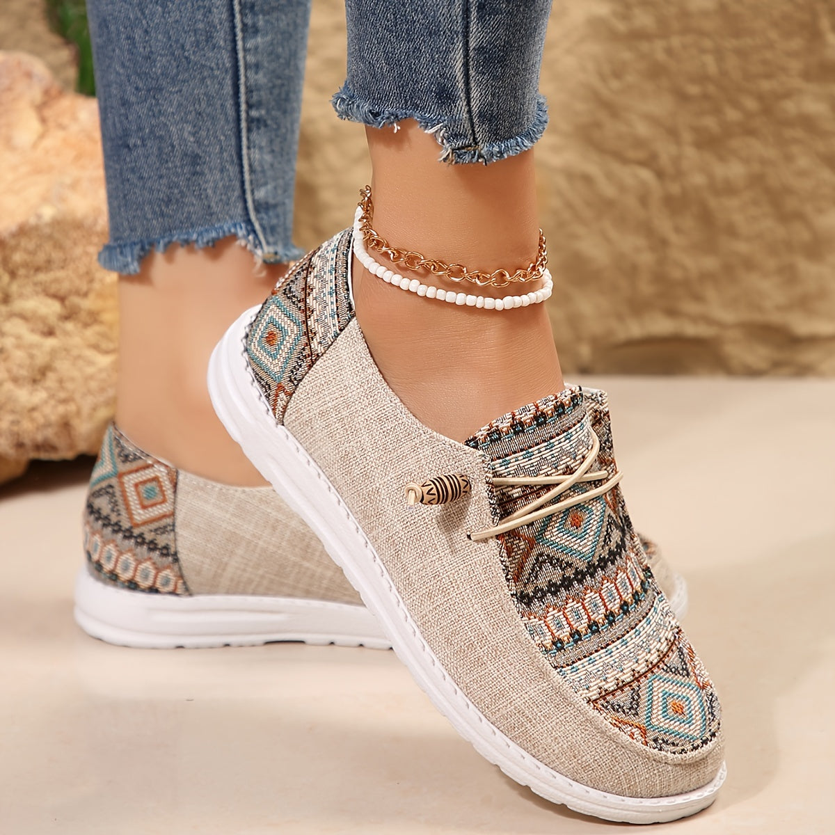 Emily Ethnischer Stil Bedruckte Leinenschuhe für Frauen R&B
