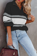 R&B | Gemütlicher, Bequemer Strickpullover mit Reißverschluss und Patchwork-Kragen