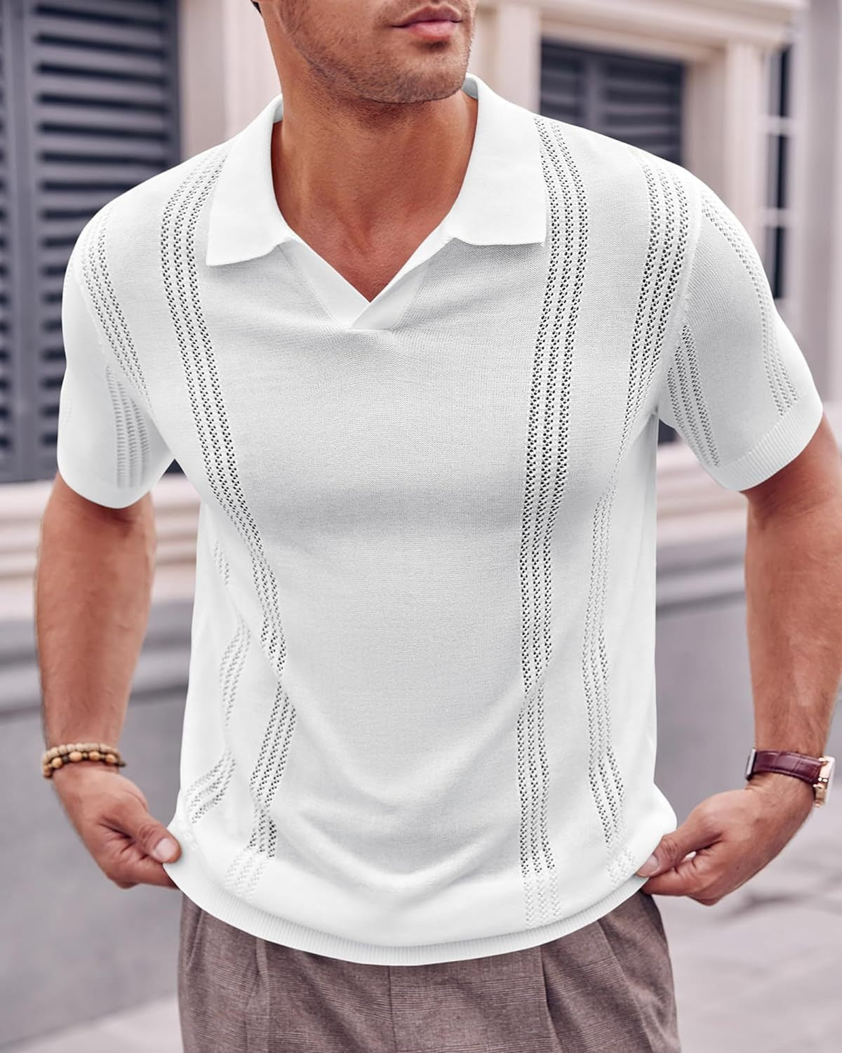 R&B | Hohles POLO-Shirt mit V-Ausschnitt
