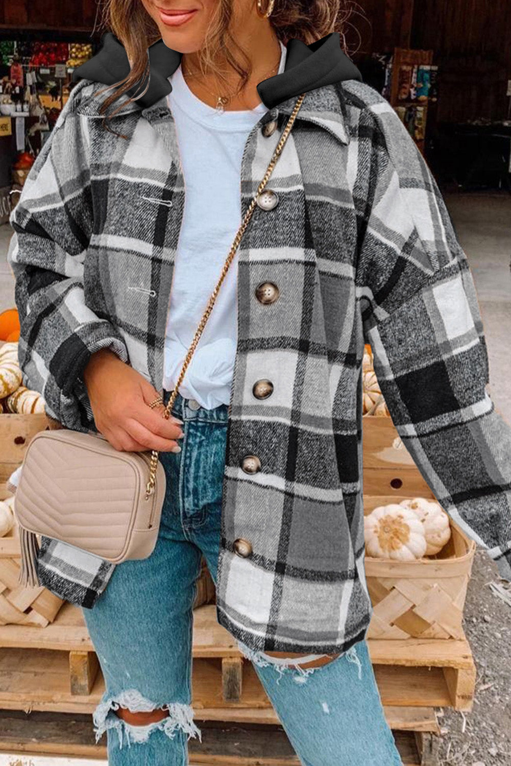 R&B | Gitter Oversized Jacke mit Kapuze Lässiger Komfort Warm und Trendy