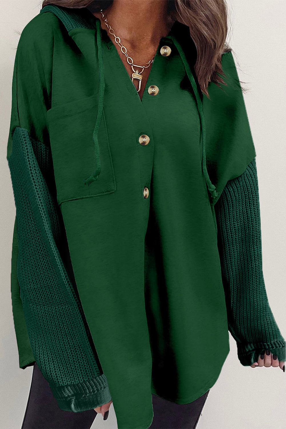 R&B | Langärmelige Bluse mit Kapuze und Knöpfen Baumwollmischung Komfort und Stil