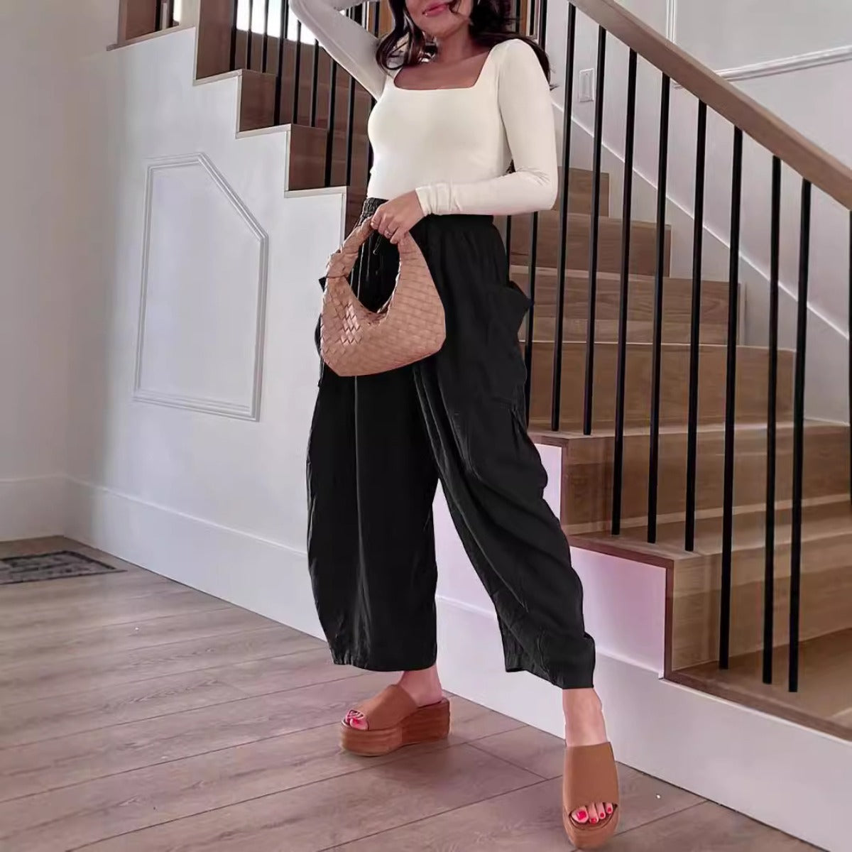 R&B | Plissierte Hose mit weitem Bein und hoher Taille