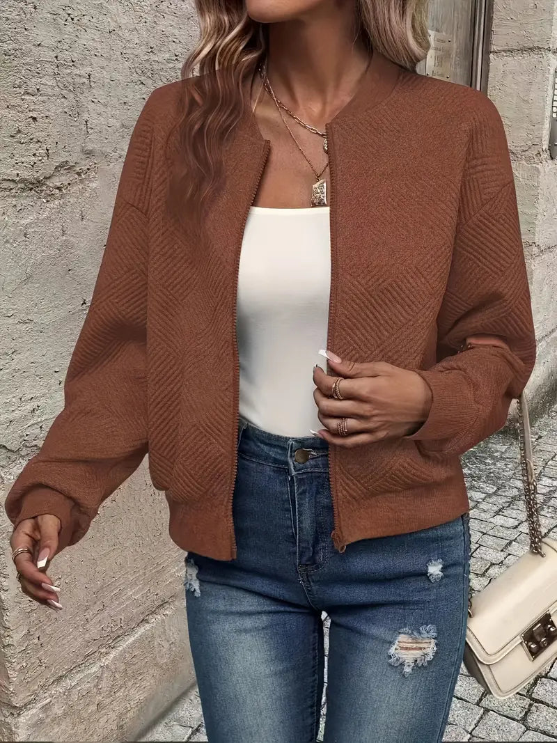 R&B | Cardigan - Damen Herbst Zip-Up Texturierter Cardigan mit Rippbund