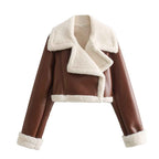 R&B | Damen kurze Jacke mit warmem Teddyfutter