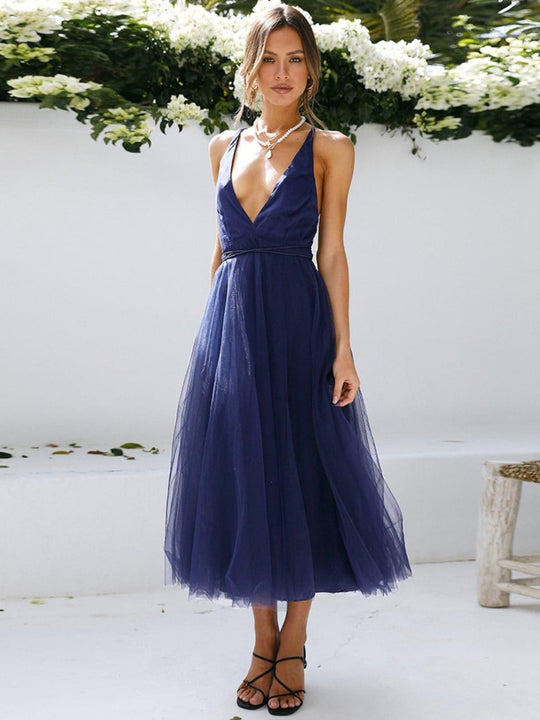 R&B | Rückenausschnitt Kreuzbandlos Ärmelloses Midi-Kleid