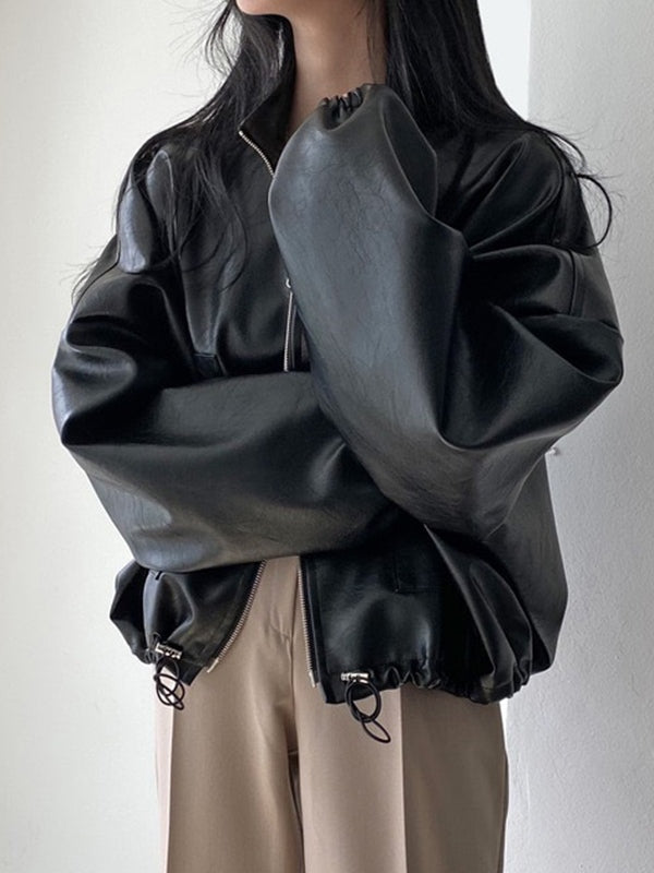 R&B | Schwarze Jacke mit Kordelzug und Kragen