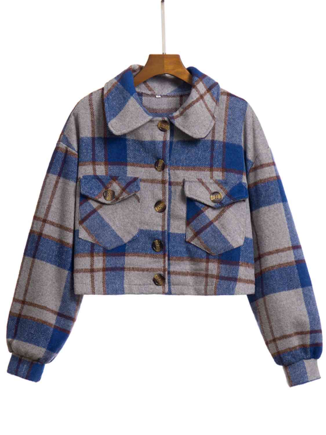 R&B | Karierter Knopf-Front-Jacke mit Taschen