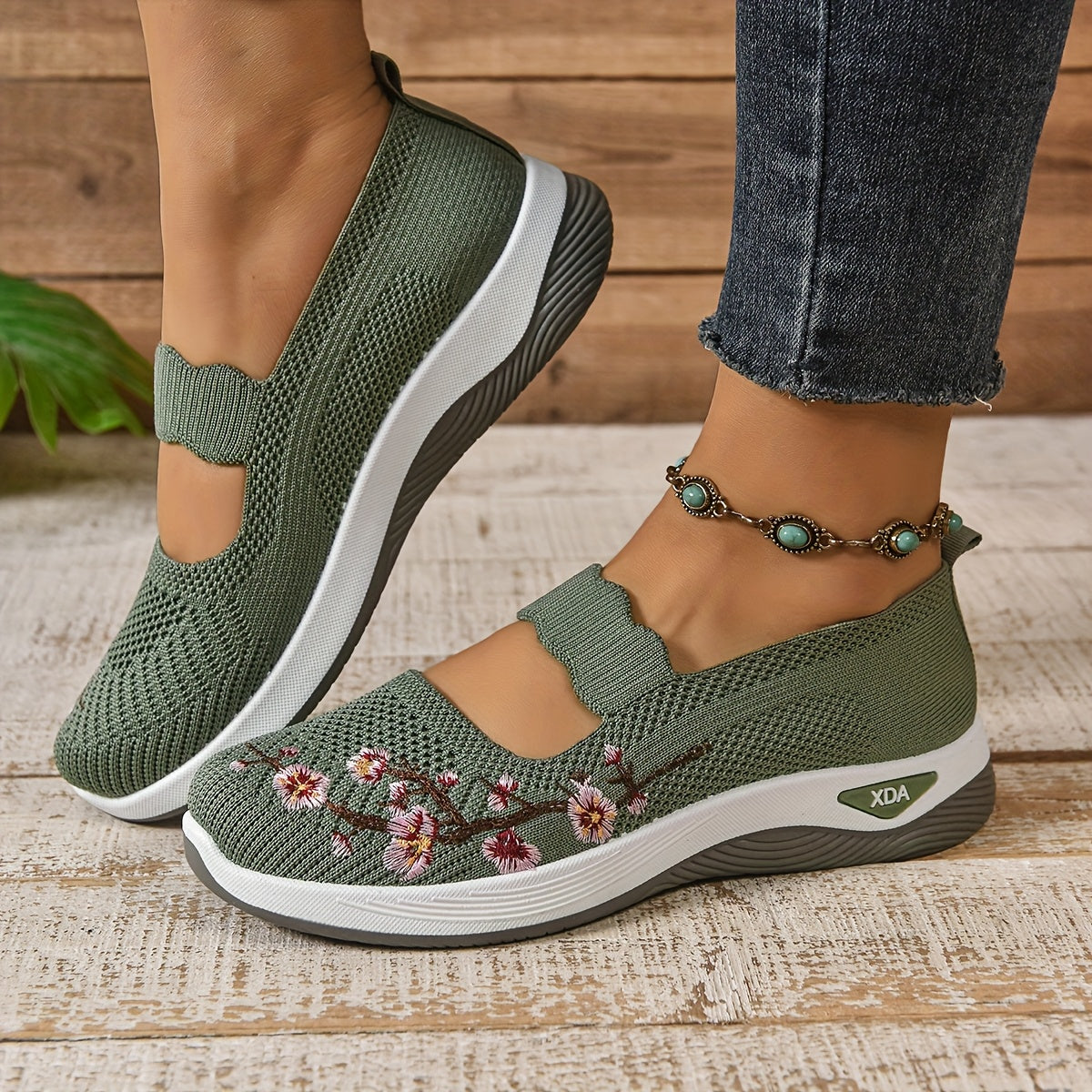 Blumenbestickte Mesh Slip-On Schuhe R&B R&B