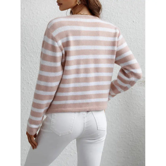 R&B | grob gestrickter Pullover mit Knopfleiste und seitlichen Taschen