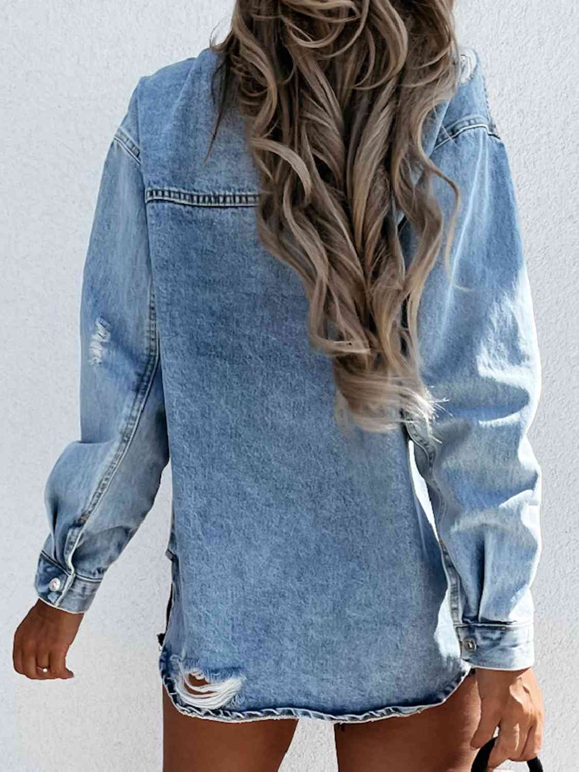 R&B | Ausgefranste Snap Down Denimjacke