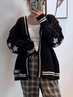 R&B | Oversized Kabelgestrickte Jacke mit Sternstickerei