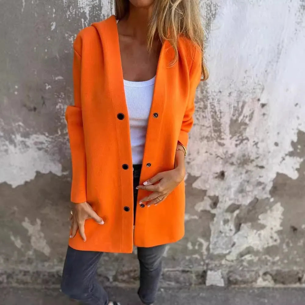 R&B | Lässiger einreihiger Cardigan mit Kapuze