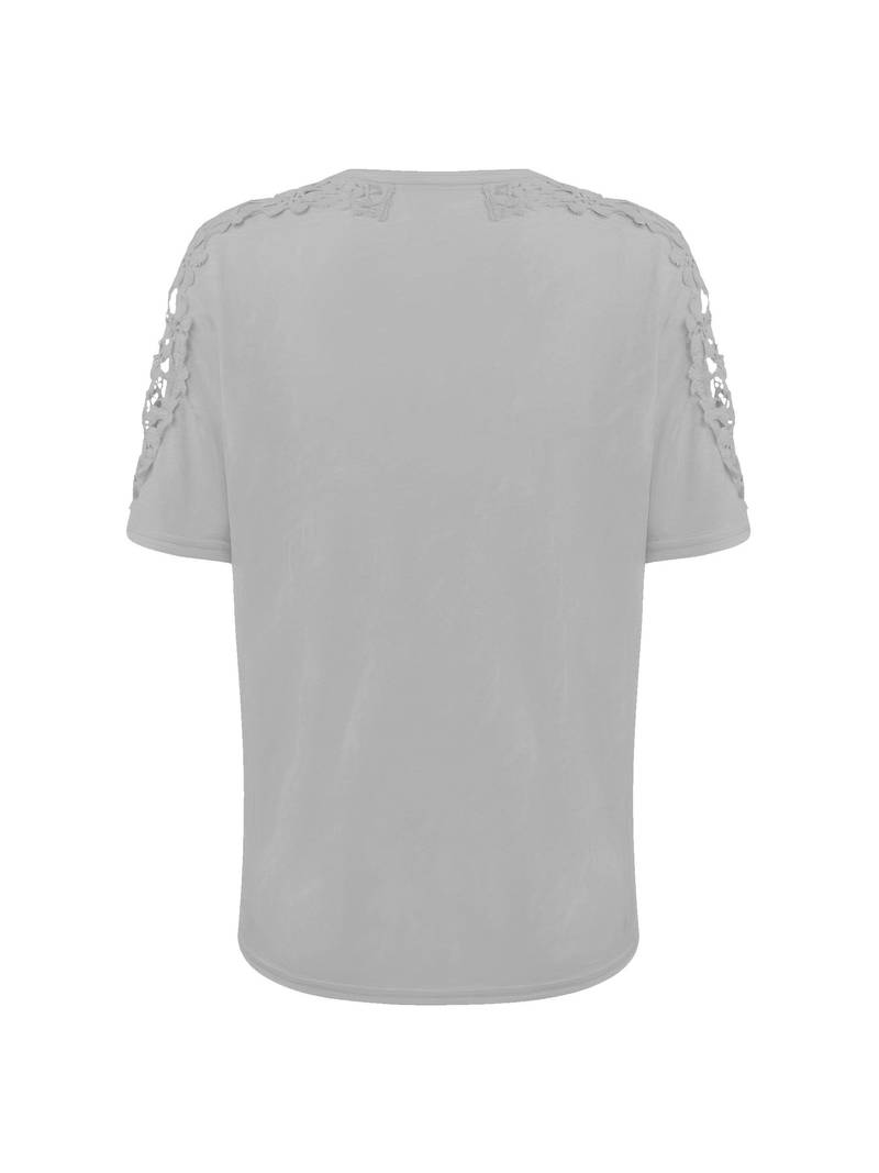 R&B | Unifarbiges T-Shirt mit Rundhalsausschnitt und Spitzennaht