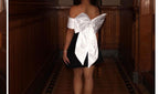 R&B | Ein-Wort-Schulter schwarz-weißes Kleid mit kontrastierender Schleife