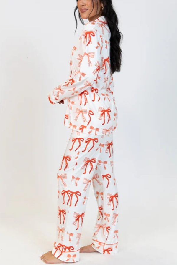 R&B | Weihnachtsbogen Druck Langarmshirt und elastische Taillen Taschenhose Set