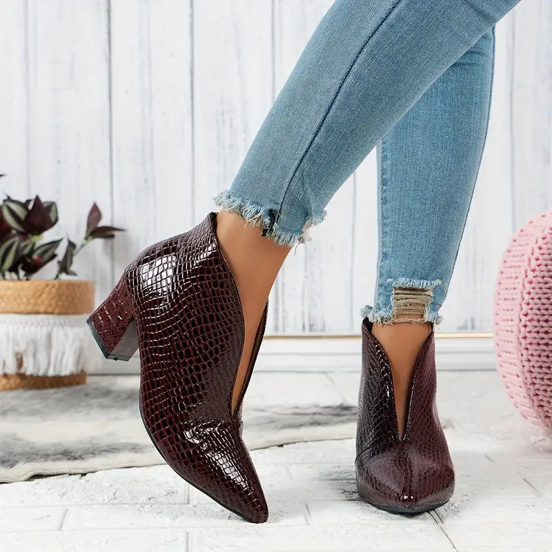 R&B | Glänzende Croco Print Stiefeletten