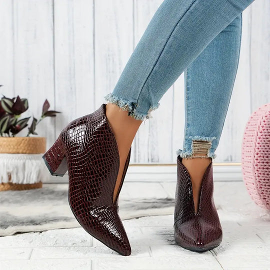 R&B | Glänzende Croco Print Stiefeletten