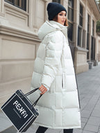 R&B | Stylischer Puffer langer Wintermantel mit Kapuze und Polsterung perfekt für Outdoor-Aktivitäten