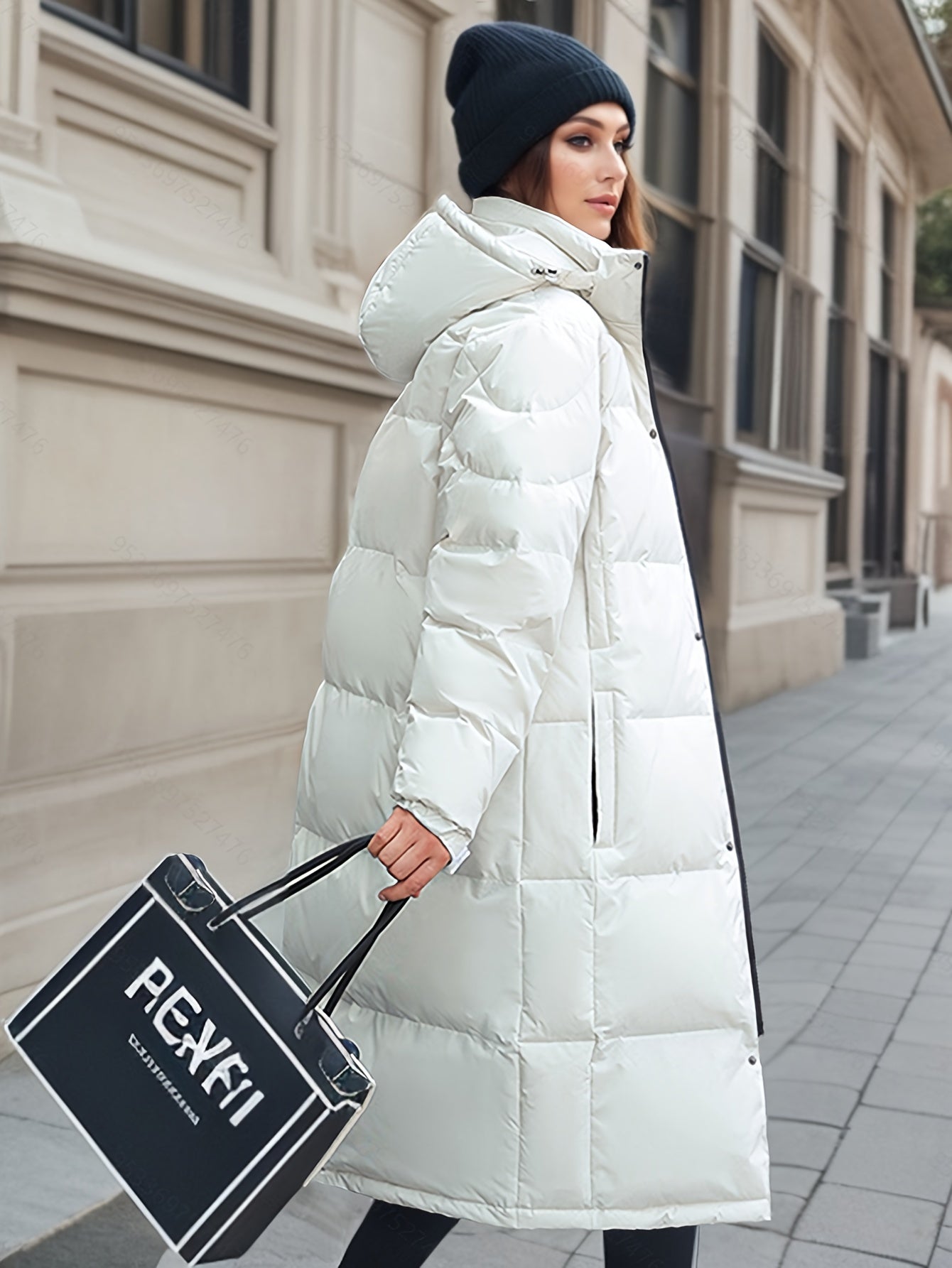 R&B | Stylischer Puffer langer Wintermantel mit Kapuze und Polsterung perfekt für Outdoor-Aktivitäten