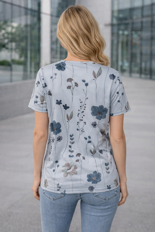 Damen Casual Oberteil mit floralem Muster und V-Ausschnitt R&B