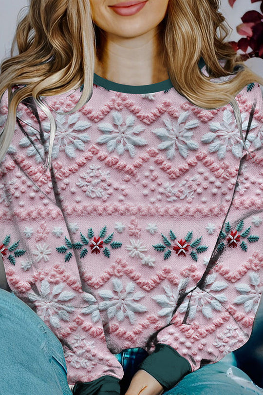R&B | Bedruckter Weihnachtskontrastfarbe Langarm-Pullover Sweatshirt