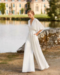 R&B Damen Jumpsuit mit V-Ausschnitt und weitem Bein