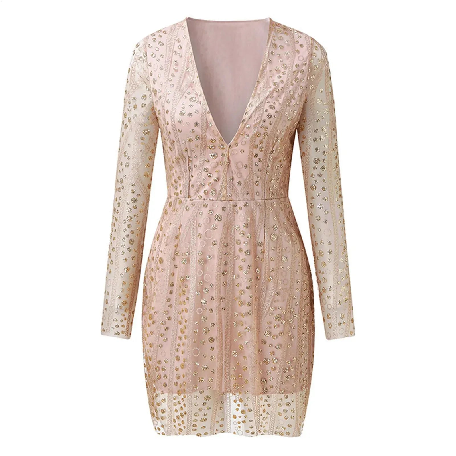 Durchsichtiges Damen Paillettenkleid in Gold für Party & Events - R&B