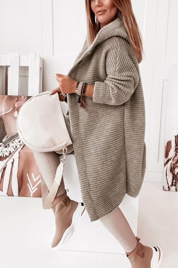 R&B | Damen Strickweste mit Kapuze und Knopfverschluss