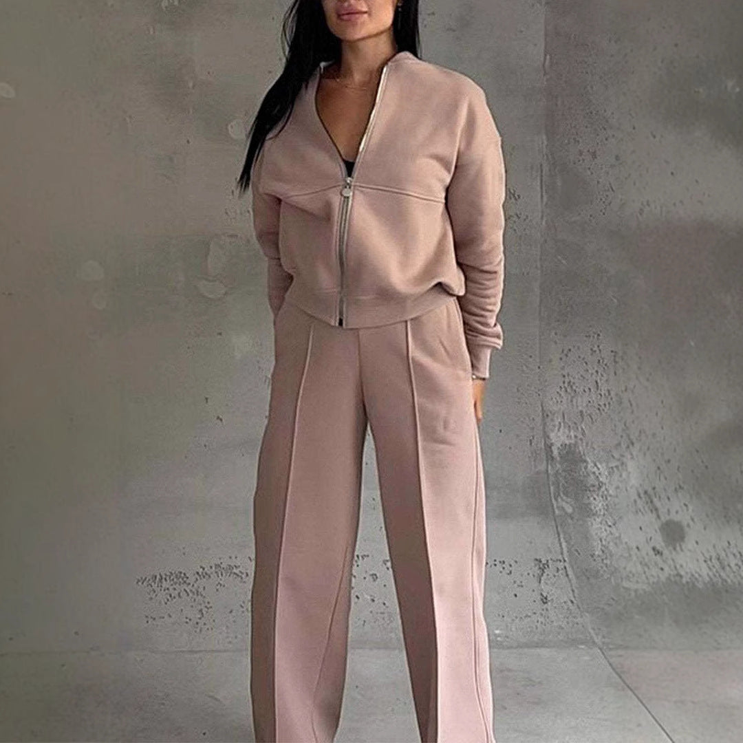 R&B | Zweiteiliges Set mit Reißverschlussjacke und Weitem Bein In Sportstyle
