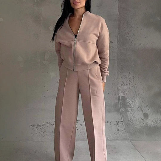 R&B | Zweiteiliges Set mit Reißverschlussjacke und Weitem Bein In Sportstyle