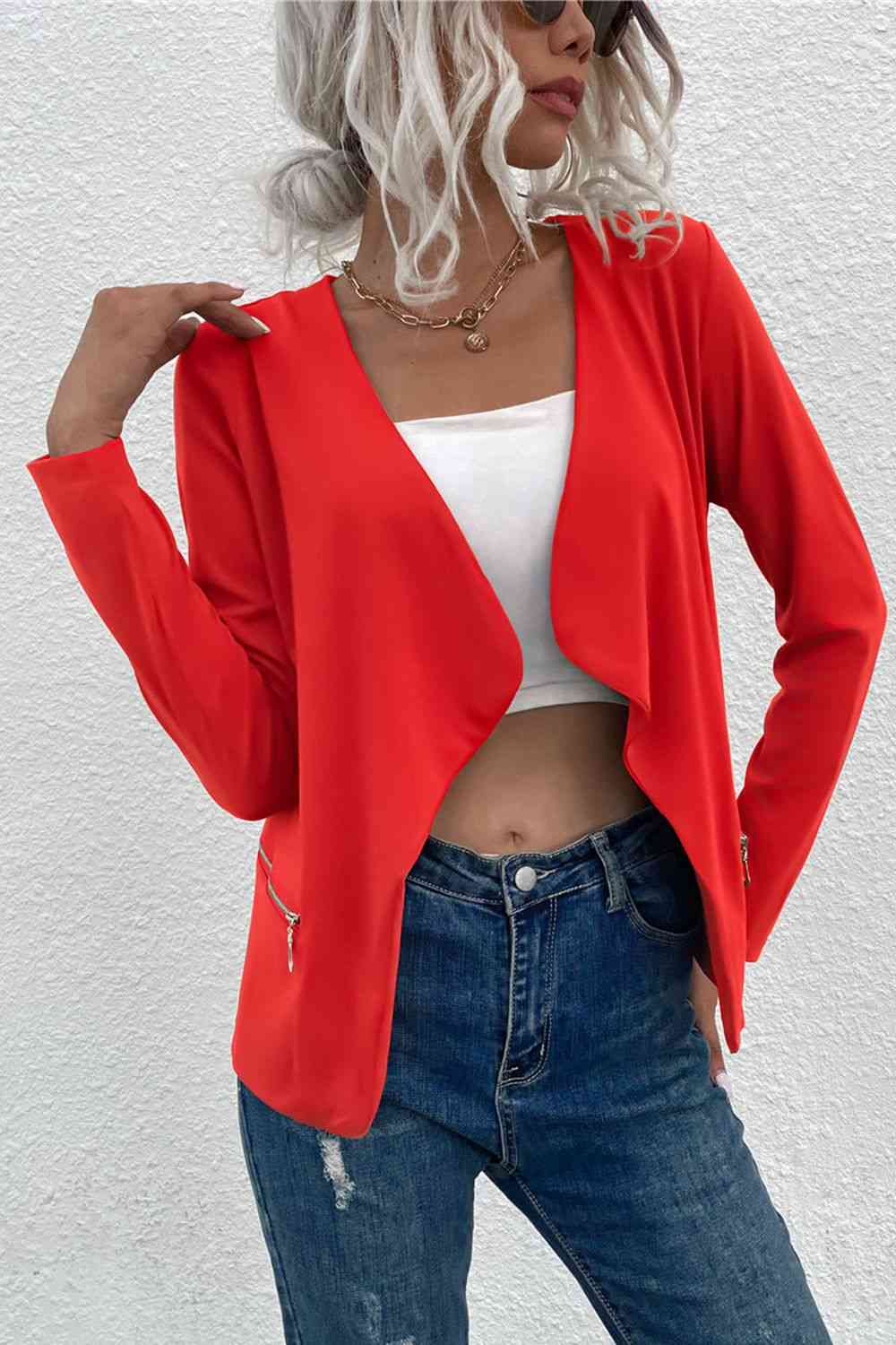 R&B | Offene Frontreißverschluss-Taschen-Cardigan