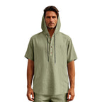 R&B | Leinen-Knopf-Strand-Kapuzen-Henley-Shirt