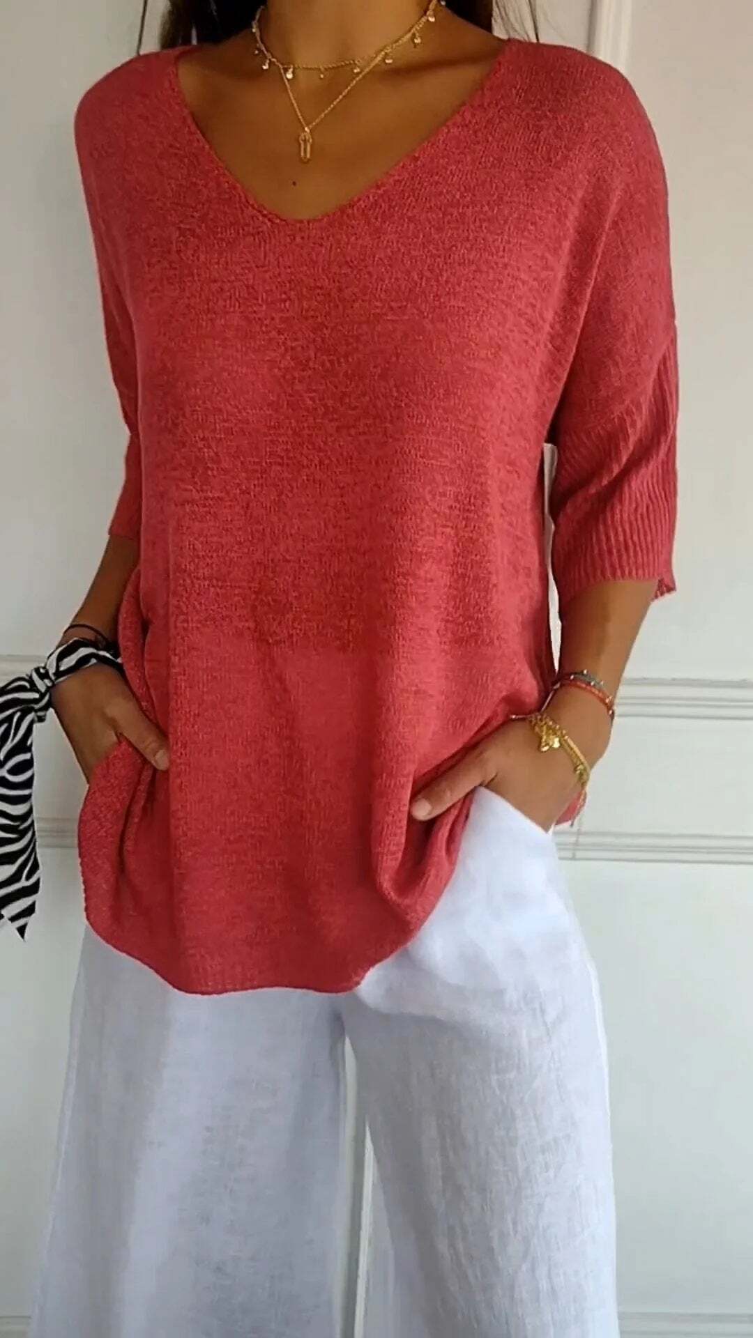 Pullover gestricktes Shirt mit V-Ausschnitt
