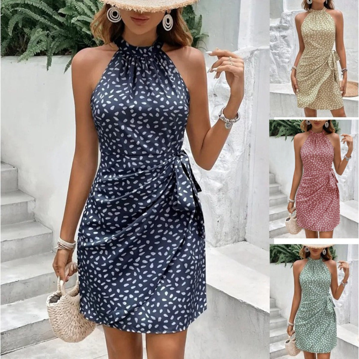 R&B | Ärmelloses Kleid mit gepunktetem Taillenausschnitt