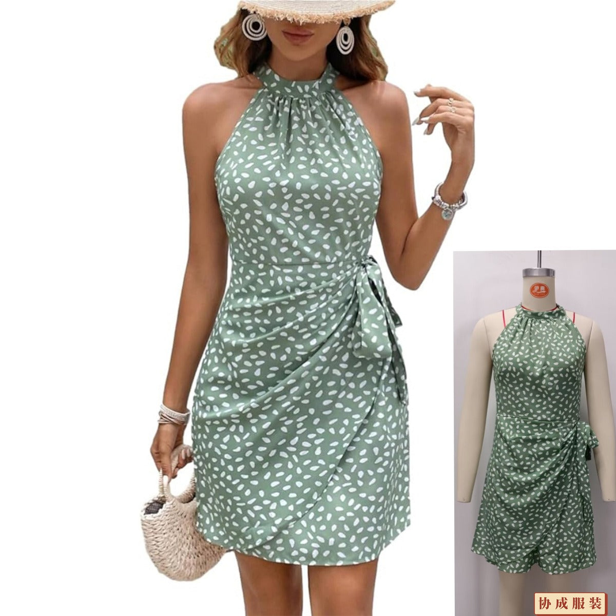 R&B | Ärmelloses Kleid mit gepunktetem Taillenausschnitt