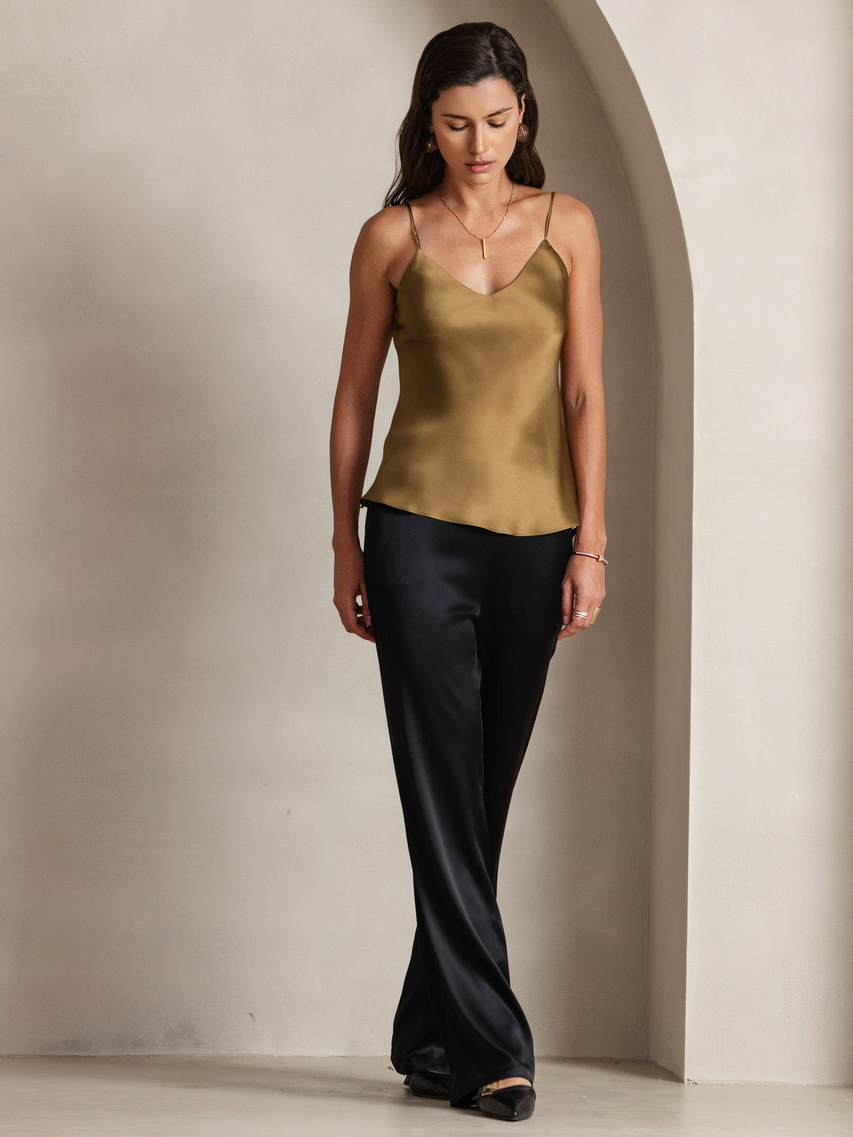 R&B | V-Ausschnitt Reine Seide Spaghettiträger Camisole Top