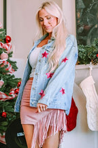 R&B | Star Pailletten Knopfverschluss Denimjacke