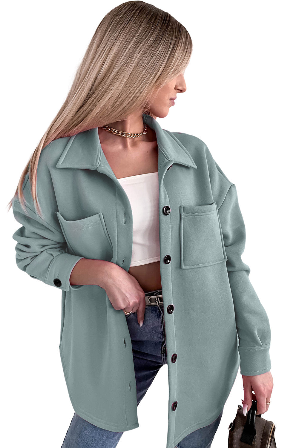 R&B | Oversized Hemdbluse mit Großen Taschen Polyester Minimalistisch und Stilvoll