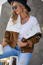R&B | Leopard Farbblock Knopfleiste Cord Baumwolljacke