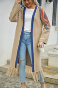 R&B | Geometric Fringe Hem Offene Front Duster Cardigan