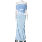 R&B | Ein-Wort-Kragen-Plissee-Kleid aus Mesh mit diagonaler Spanne